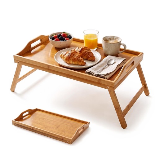 Bamboo wooden bed tray table - wooden,