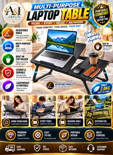 Laptop bed table - laptop, cup